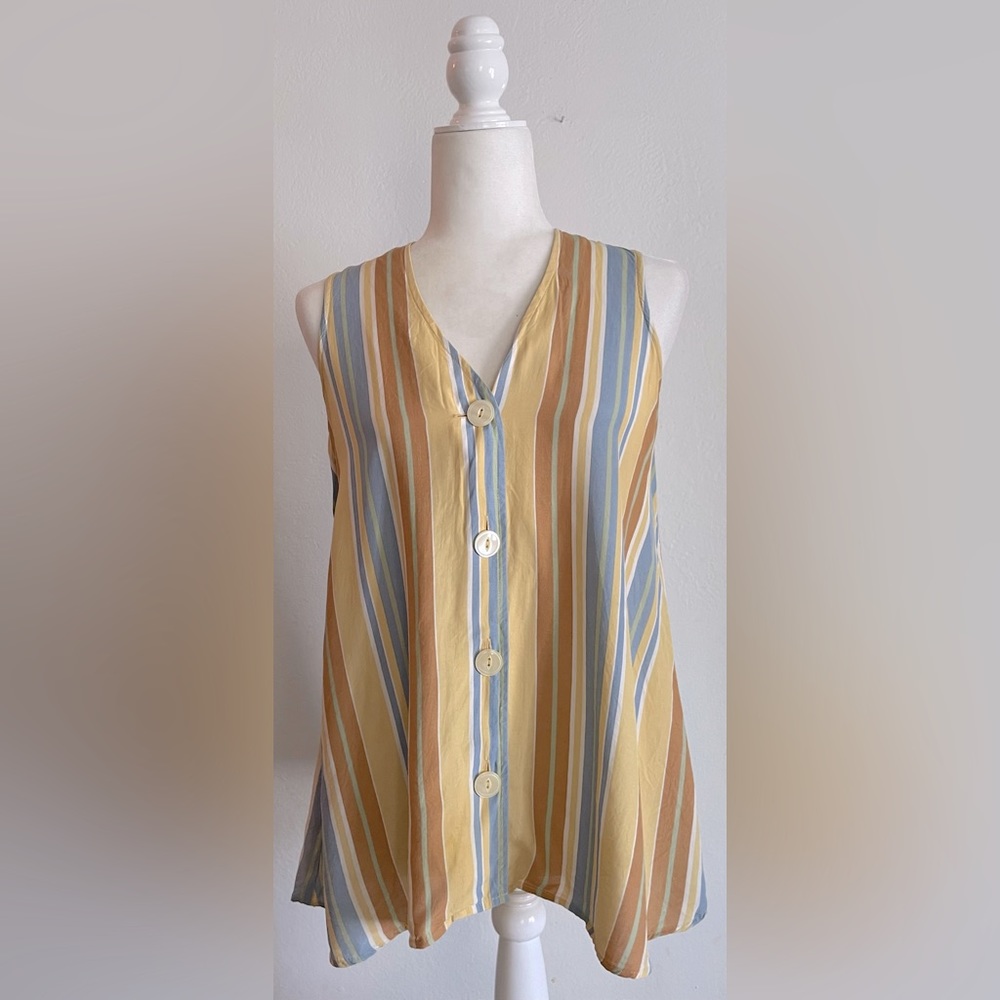 Esprit Vertical Striped Button Up Rayon Tank